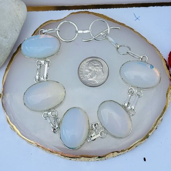 925 Sterling Opalite Bracelet  8 1/2" - Picture 4 of 5